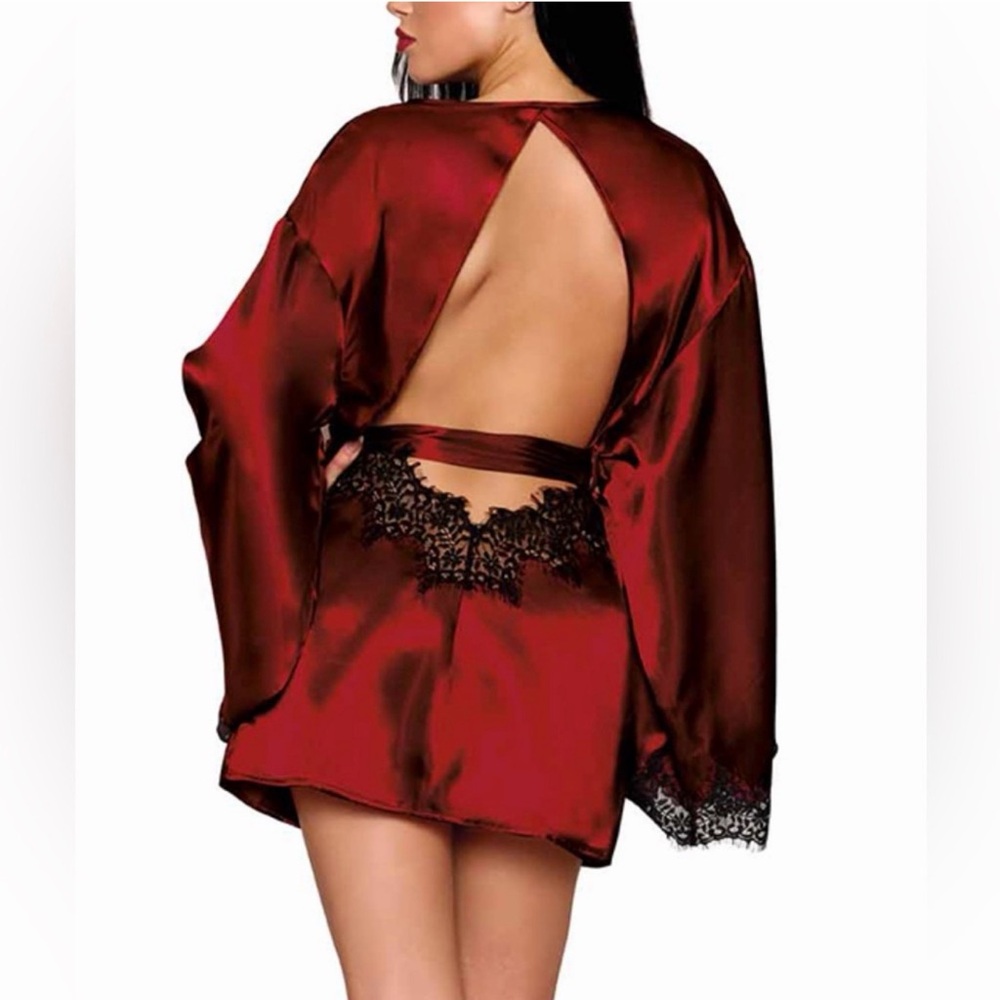 Satin Lace-Trim Robe - Picture 2 of 5